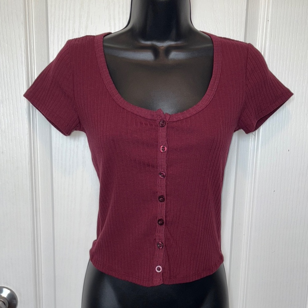 Women's Burgundy Button-Up Top